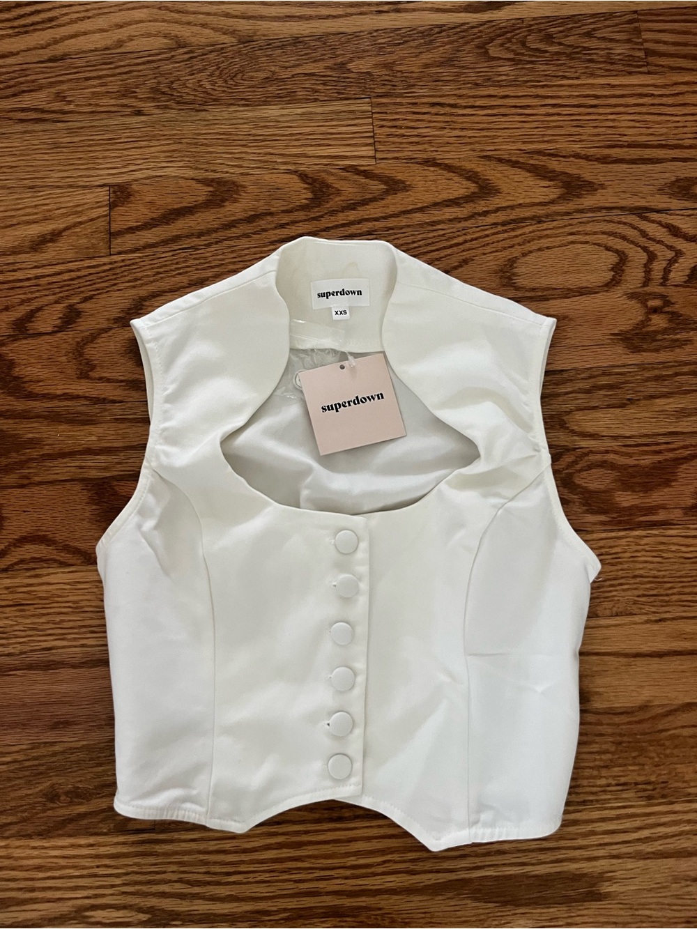 superdown White Sleeveless Button-Front Corset Crop Top
